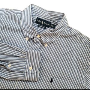 Ralph Lauren Shirt Mens XXL 2XL Blue White Custom Fit Striped Button Down LS
